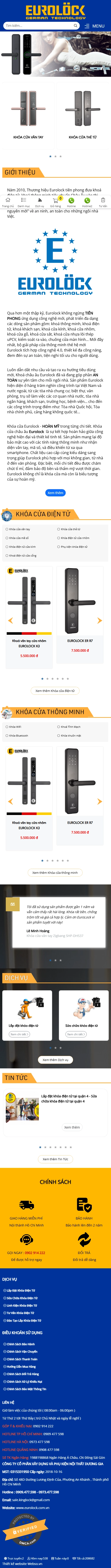 Giao diện mobile Thiết Kế Website Khóa Cửa Điện Tử Eurolock: An Toàn Và Tiện Nghi Đỉnh Cao