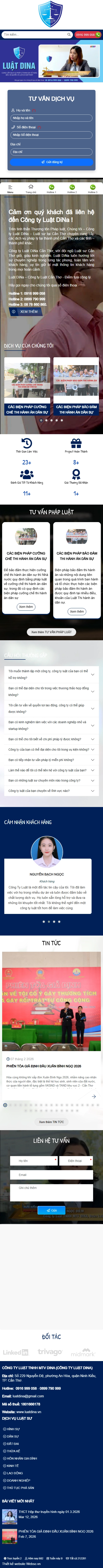 Giao diện mobile Thiết Kế Website Dịch Vụ Pháp Lý Công Ty Luật DiNa: Giải Pháp Pháp Lý Tin Cậy