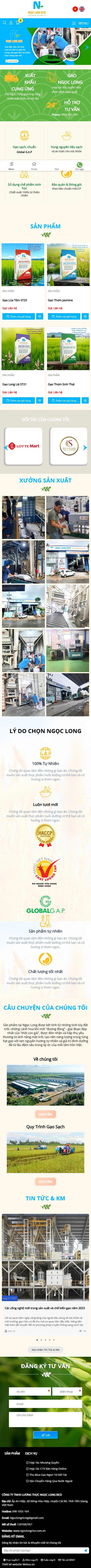 Giao diện mobile Thiết Kế Website Doanh Nghiệp Ngọc Long Rice: Nền Tảng Kết Nối Khách Hàng Toàn Cầu