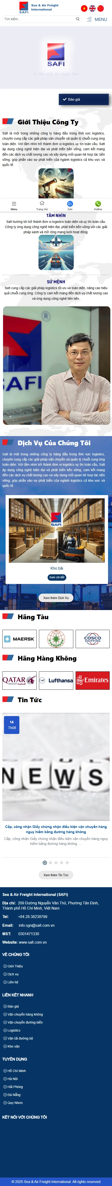Giao diện mobile Thiết Kế Website Logistics SAFI: Giải Pháp Tối Ưu Cho Ngành Vận Tải