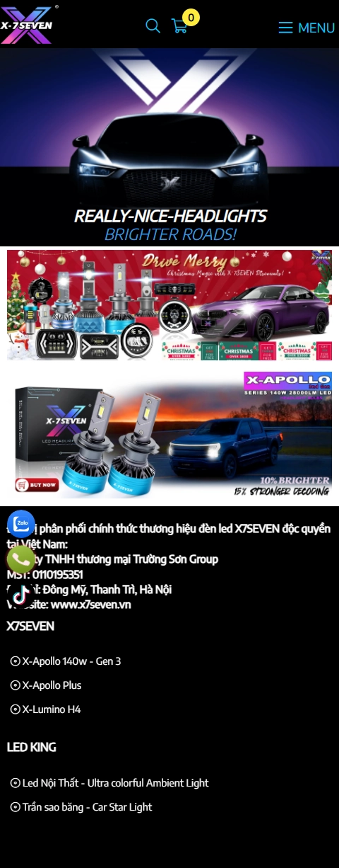 Giao diện mobile Thiết Kế Website Thương Mại Điện Tử X7SEVEN: Trải Nghiệm Mua Sắm Đèn Led Tuyệt Vời