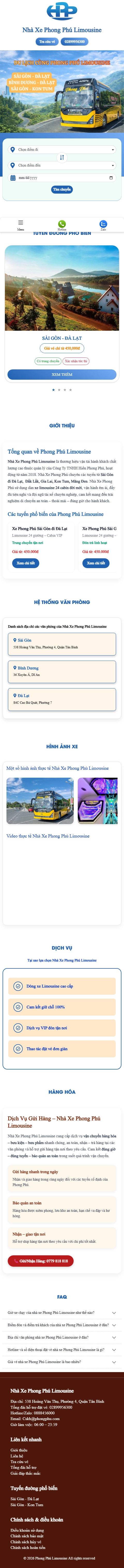 Giao diện mobile Thiết Kế Website Vận Tải Nhà Xe Phong Phú Limousine: Trải Nghiệm Di Chuyển Đẳng Cấp