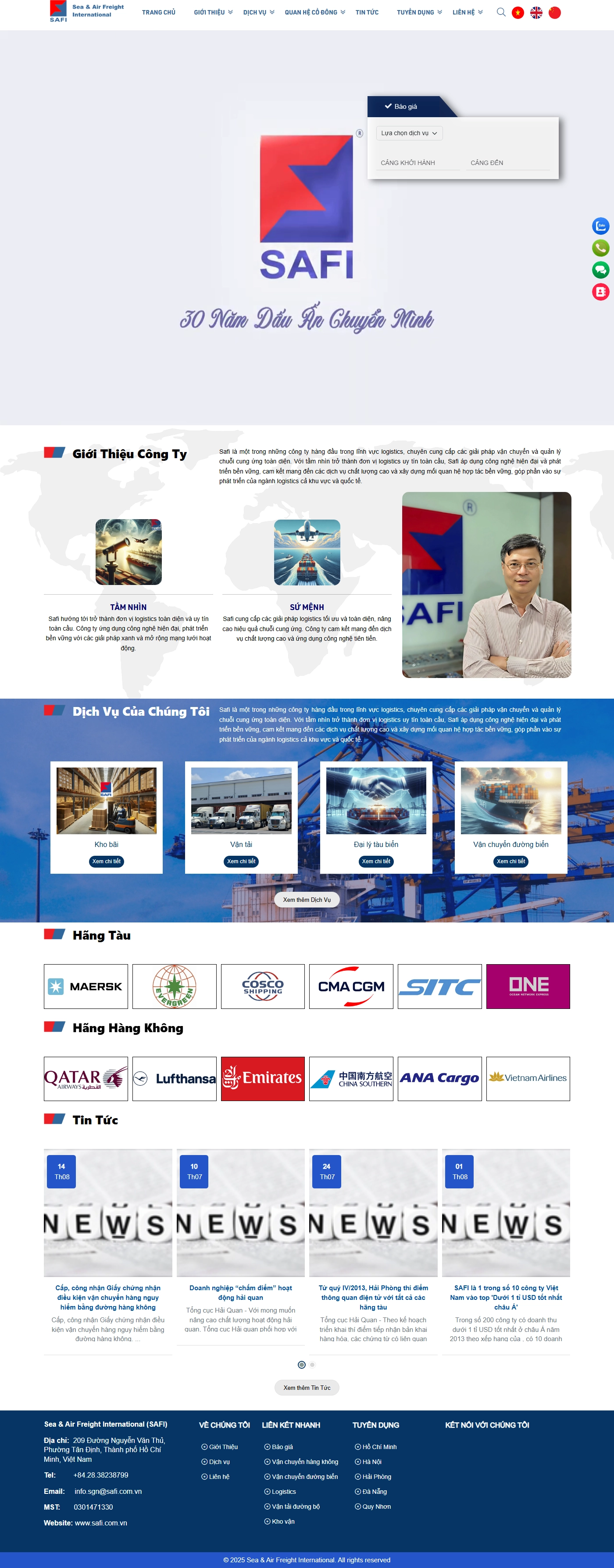 Giao diện desktop Thiết Kế Website Logistics SAFI: Giải Pháp Tối Ưu Cho Ngành Vận Tải