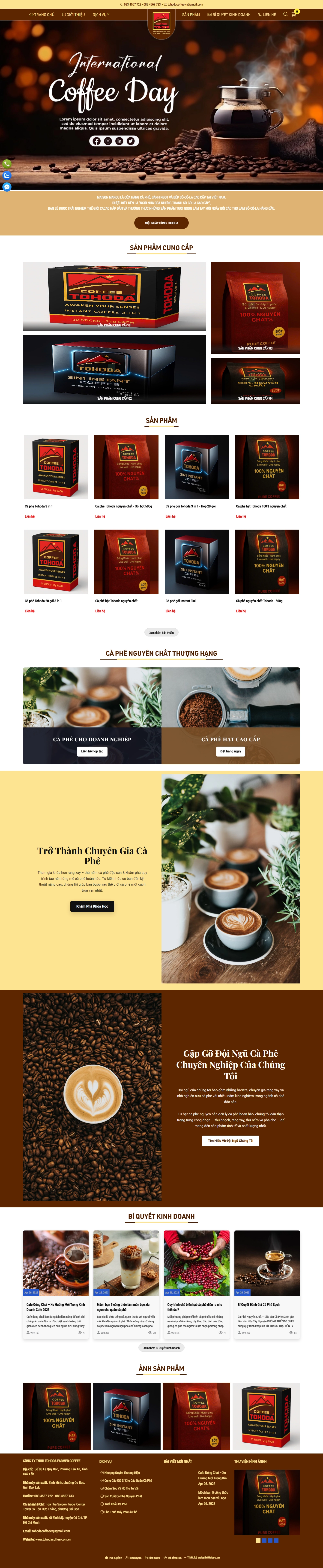 Giao diện desktop Thiết Kế Website Cà Phê Tohoda Farmer Coffee: Trải Nghiệm Cà Phê Nguyên Chất Tuyệt Vời