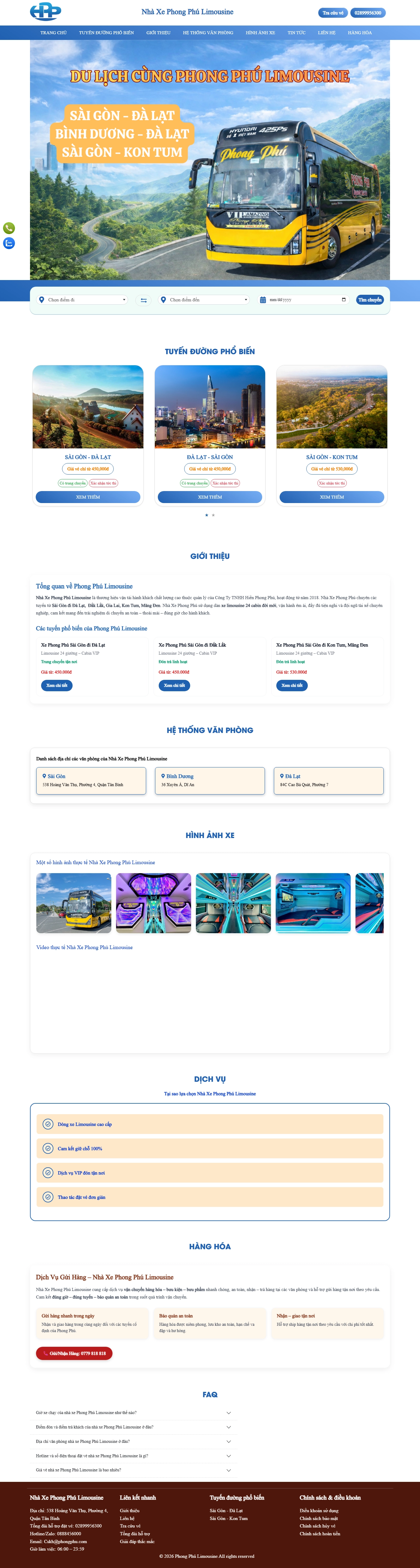 Giao diện desktop Thiết Kế Website Vận Tải Nhà Xe Phong Phú Limousine: Trải Nghiệm Di Chuyển Đẳng Cấp