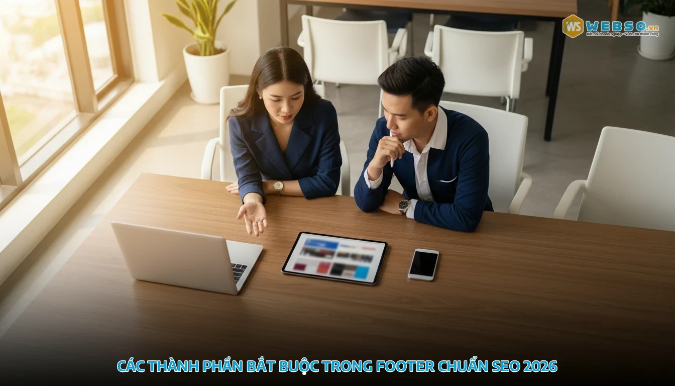 thiết kế footer website - Các Thành Phần Bắt Buộc Trong Footer Chuẩn SEO 2026