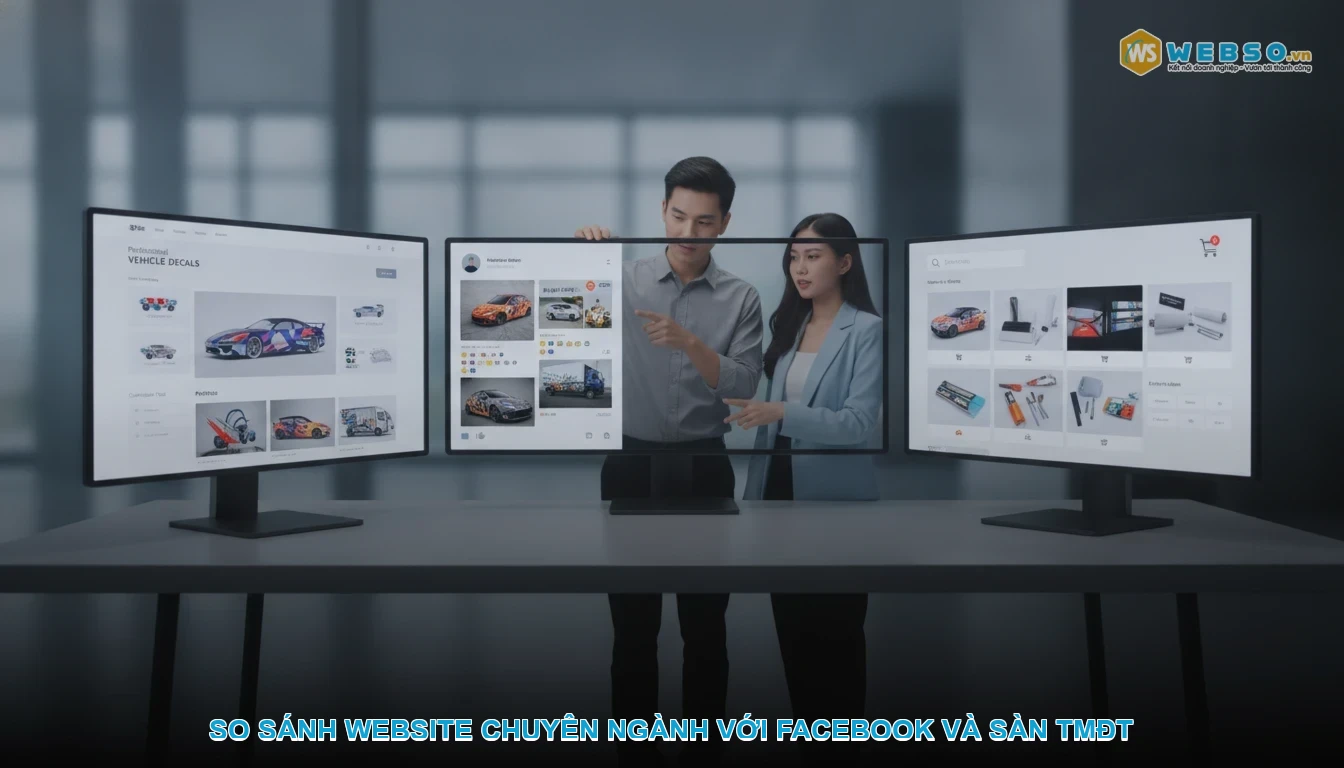 Thiết kế website dán tem decal xe - So sánh website chuyên ngành với Facebook và sàn TMĐT